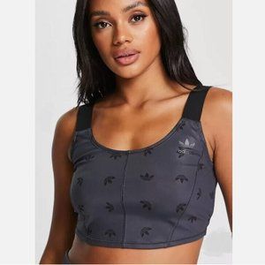 Adidas Originals Trefoil Corset Bra All Over Print GREY HL9159 NEW Women's SMALL